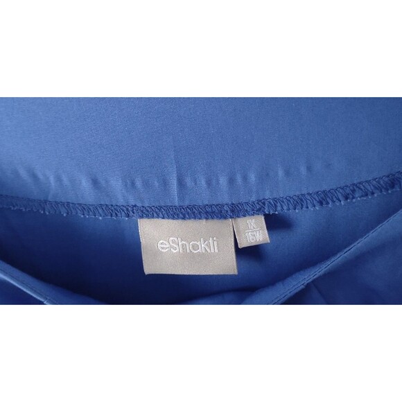 eShakti Dress Midi Size 1X 16W Embroidery Cotton Boho Peasant Hippie Office Blue - Picture 2 of 11